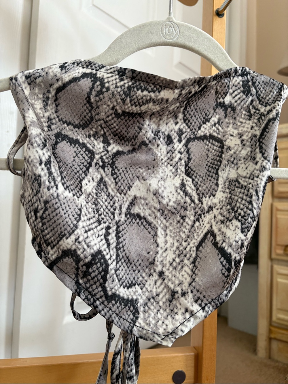 Snake Print - Gray/Black handkerchief style top with back ties.  XS